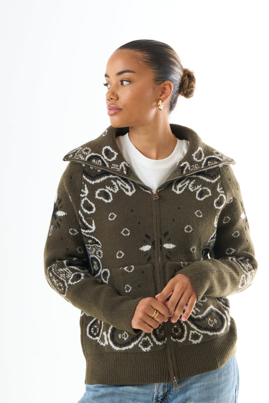 Federica | Damen Bandana Strickjacke mit Reissverschluss