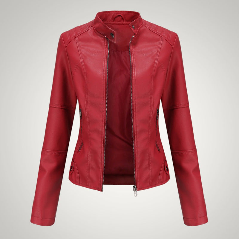 Leila | Damen Klassische Lederjacke mit hohem Kragen