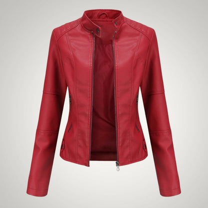 Leila | Damen Klassische Lederjacke mit hohem Kragen