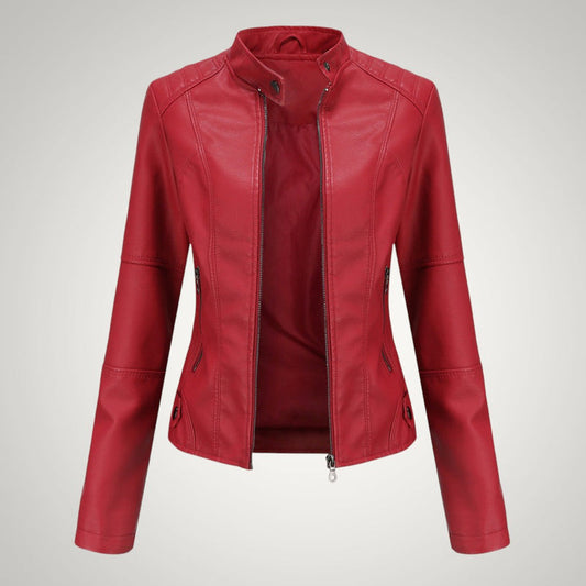 Leila | Damen Klassische Lederjacke mit hohem Kragen