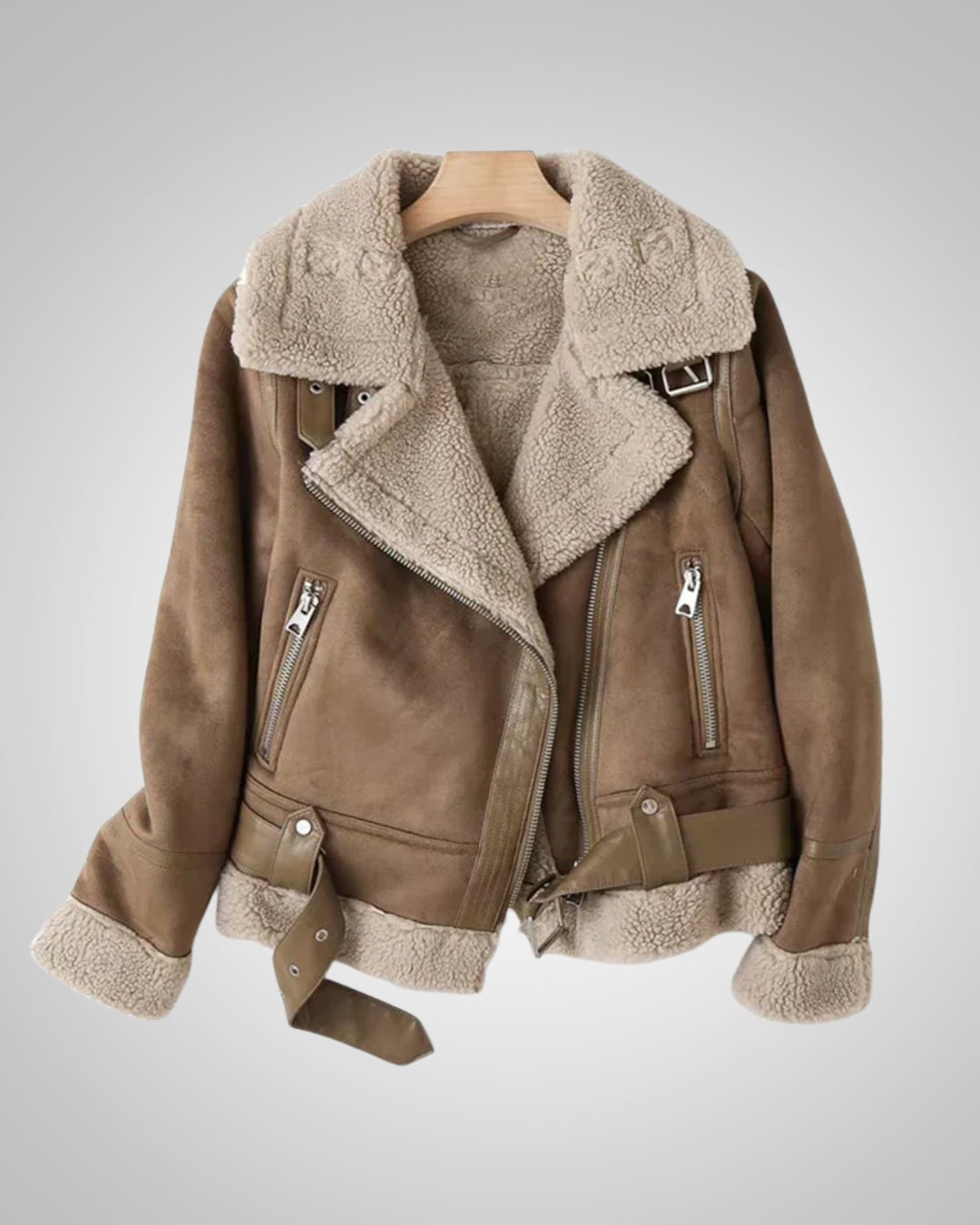 Muriel | Damen Winter Sherpa Bikerjacke mit Reissverschluss
