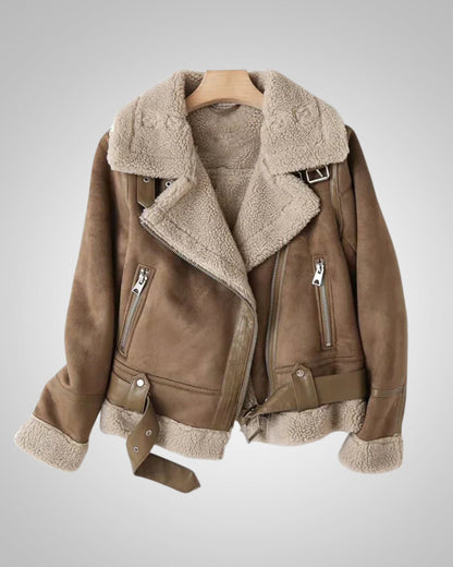 Muriel | Damen Winter Sherpa Bikerjacke mit Reissverschluss
