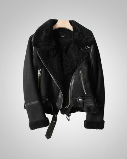 Muriel | Damen Winter Sherpa Bikerjacke mit Reissverschluss