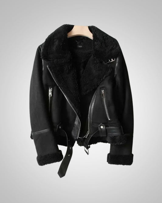 Muriel | Damen Winter Sherpa Bikerjacke mit Reissverschluss