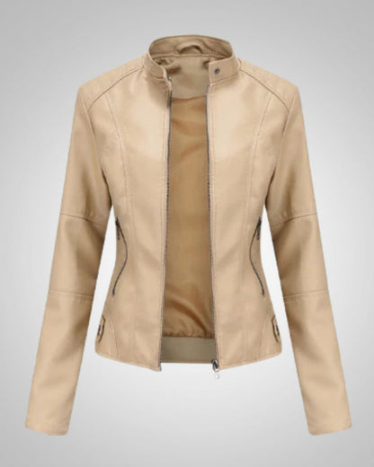 Leila | Damen Klassische Lederjacke mit hohem Kragen