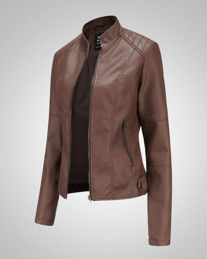 Leila | Damen Klassische Lederjacke mit hohem Kragen