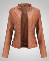 Leila | Damen Klassische Lederjacke mit hohem Kragen