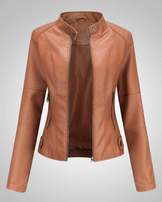 Leila | Damen Klassische Lederjacke mit hohem Kragen