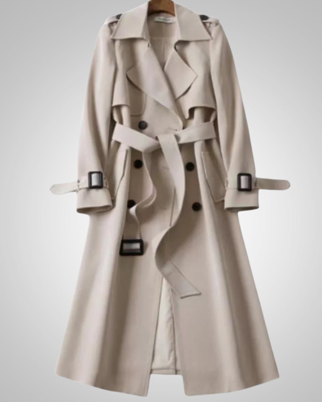 Annina | Damen Langer Taillierter Trenchcoat mit Gürtel