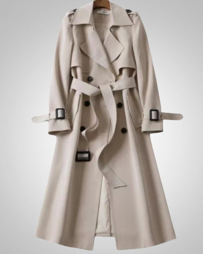 Annina | Damen Langer Taillierter Trenchcoat mit Gürtel