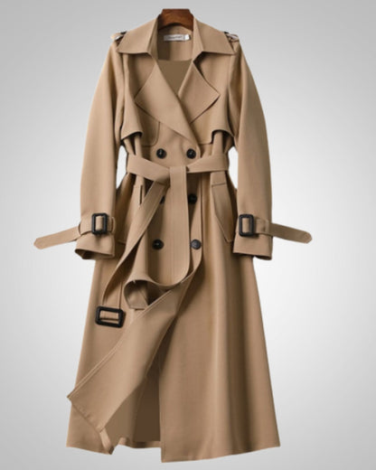 Annina | Damen Langer Taillierter Trenchcoat mit Gürtel