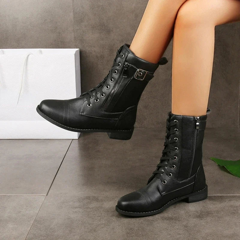 Liana | Damen Geschnürte Wadenhohe Lederstiefel