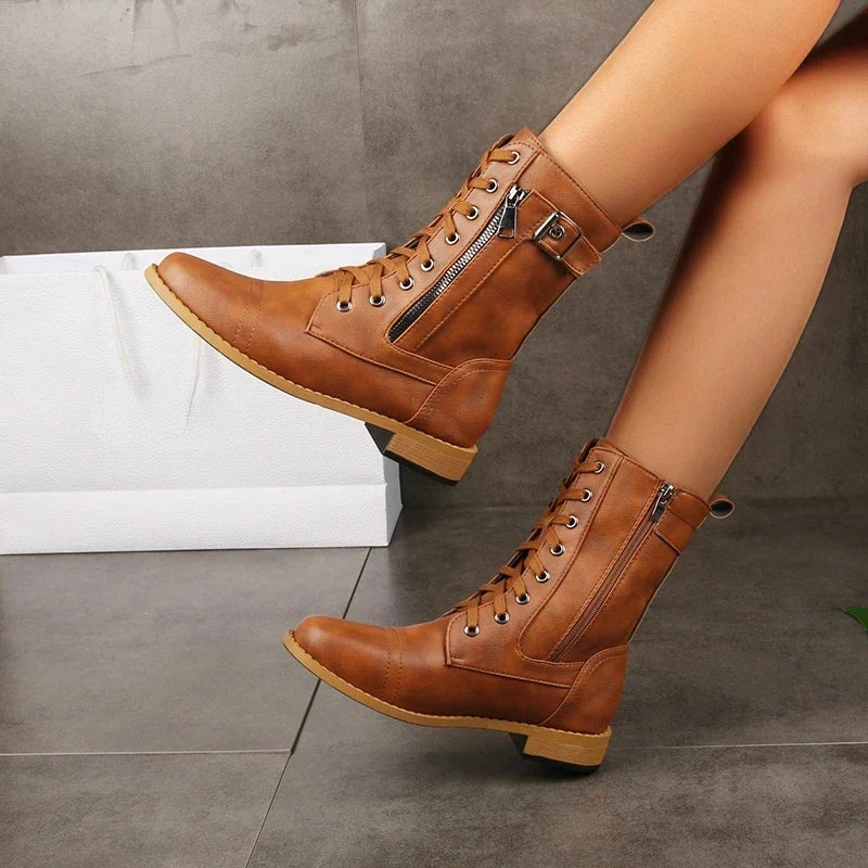 Liana | Damen Geschnürte Wadenhohe Lederstiefel