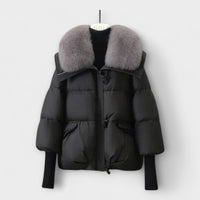 Anna | Damen Kurze Winter Pufferjacke mit Kunstfellkragen