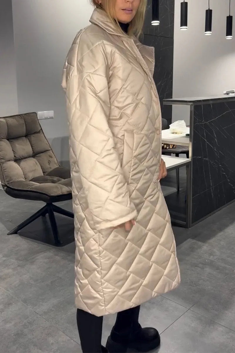 Bianca | Damen Wendbare Lange Steppjacke mit Druckknöpfen