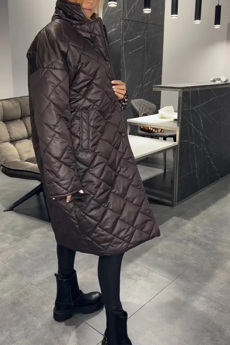 Bianca | Damen Wendbare Lange Steppjacke mit Druckknöpfen