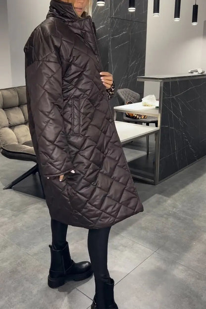 Bianca | Damen Wendbare Lange Steppjacke mit Druckknöpfen