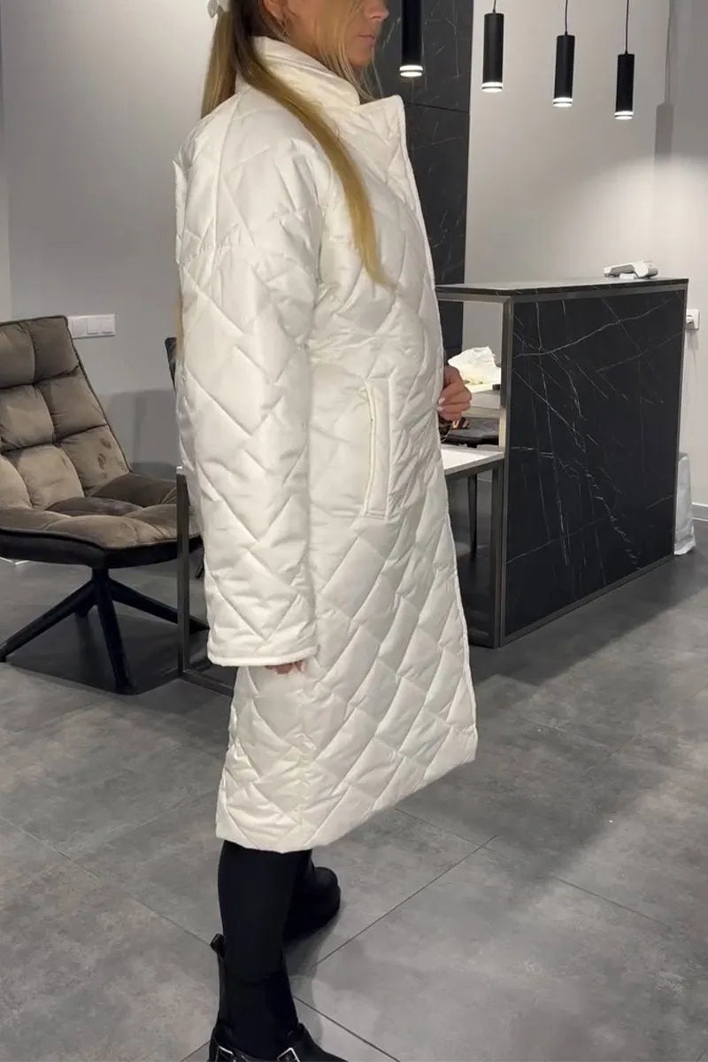 Bianca | Damen Wendbare Lange Steppjacke mit Druckknöpfen