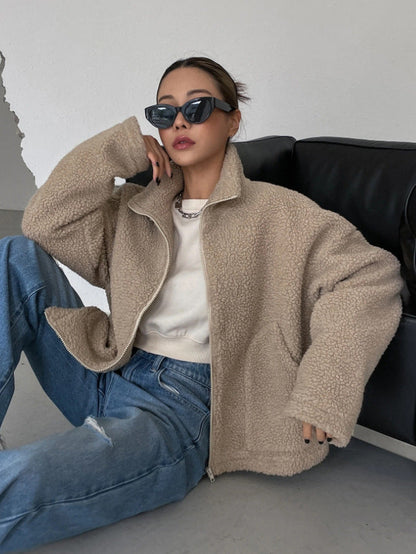 Christa | Damen Oversize Teddyjacke mit Reissverschluss