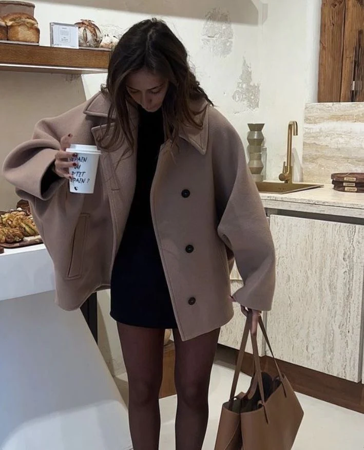 Cornelia | Damen Kurzer einreihiger Winter Mantel Oversize