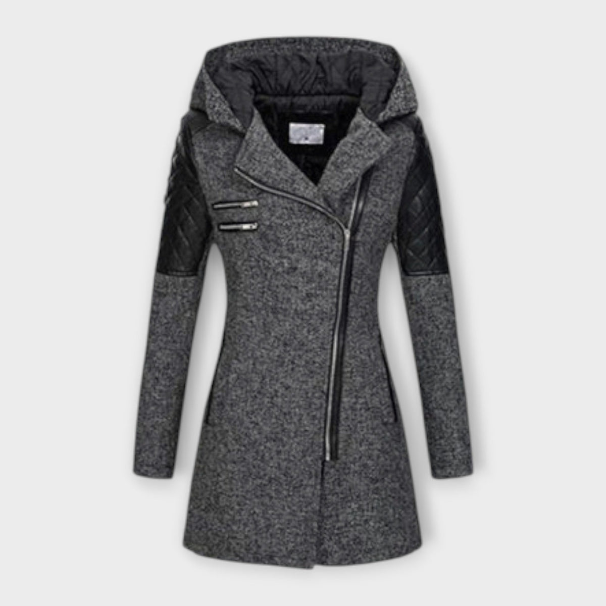 Cosima | Damen Asymmetrischer Kapuzenmantel mit Steppärmeln
