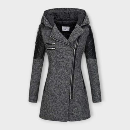 Cosima | Damen Asymmetrischer Kapuzenmantel mit Steppärmeln