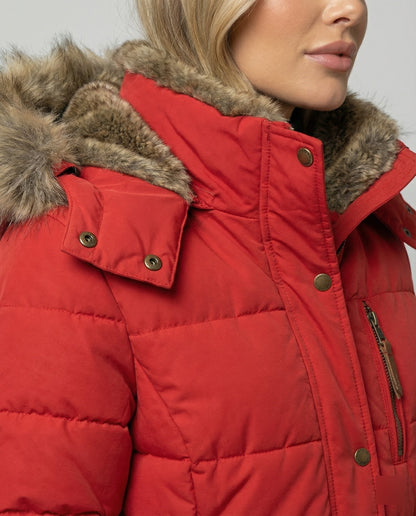 Dagmar | Damen Wattierte Winter Kunstfelljacke mit Kapuze