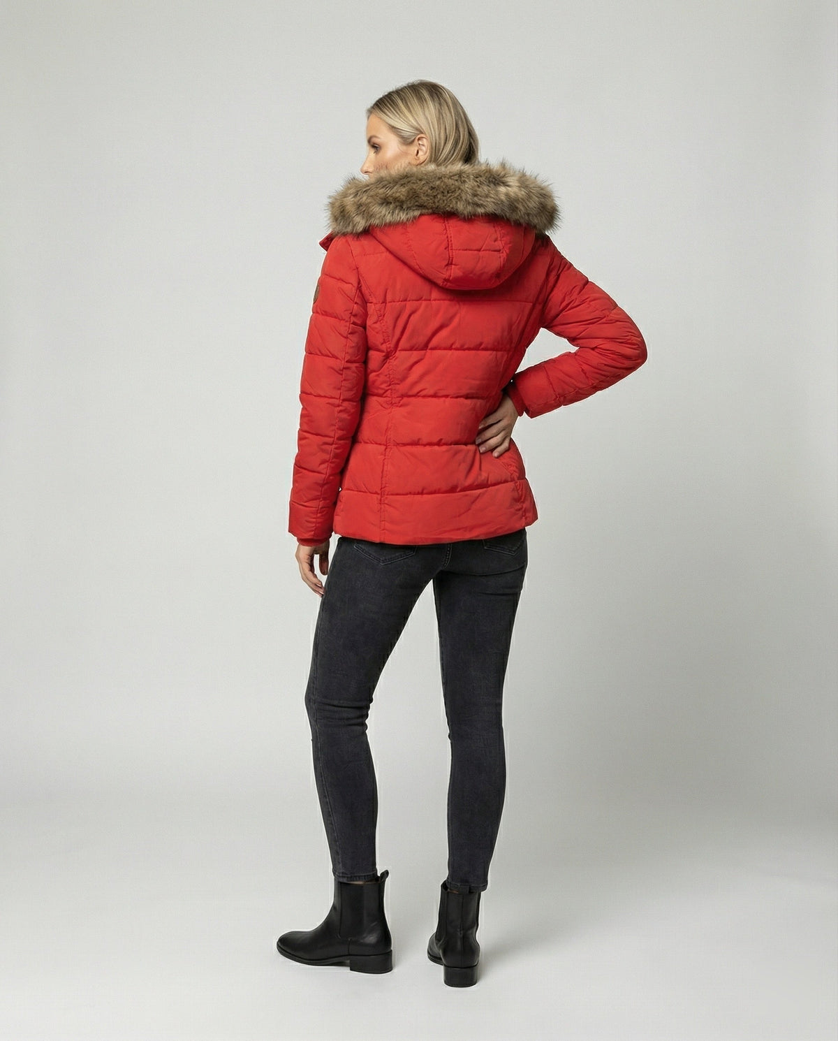 Dagmar | Damen Wattierte Winter Kunstfelljacke mit Kapuze