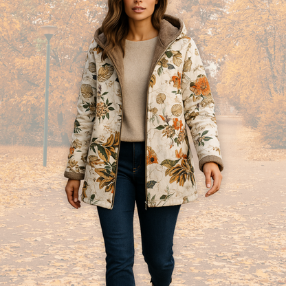 Eliane | Damen Gemütliche bedruckte Winter Steppjacke mit Kapuze