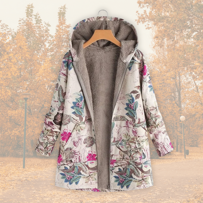 Eliane | Damen Gemütliche bedruckte Winter Steppjacke mit Kapuze