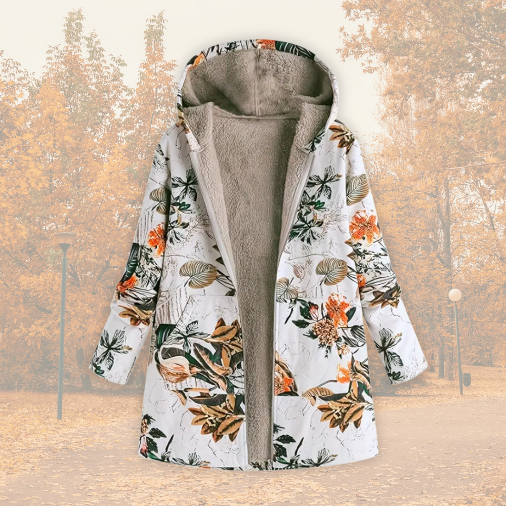 Eliane | Damen Gemütliche bedruckte Winter Steppjacke mit Kapuze