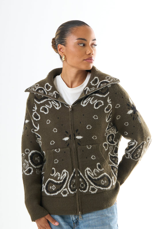 Federica | Damen Bandana Strickjacke mit Reissverschluss