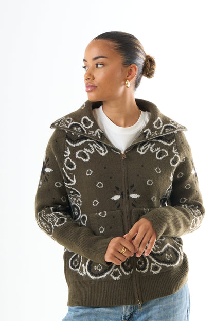 Federica | Damen Bandana Strickjacke mit Reissverschluss