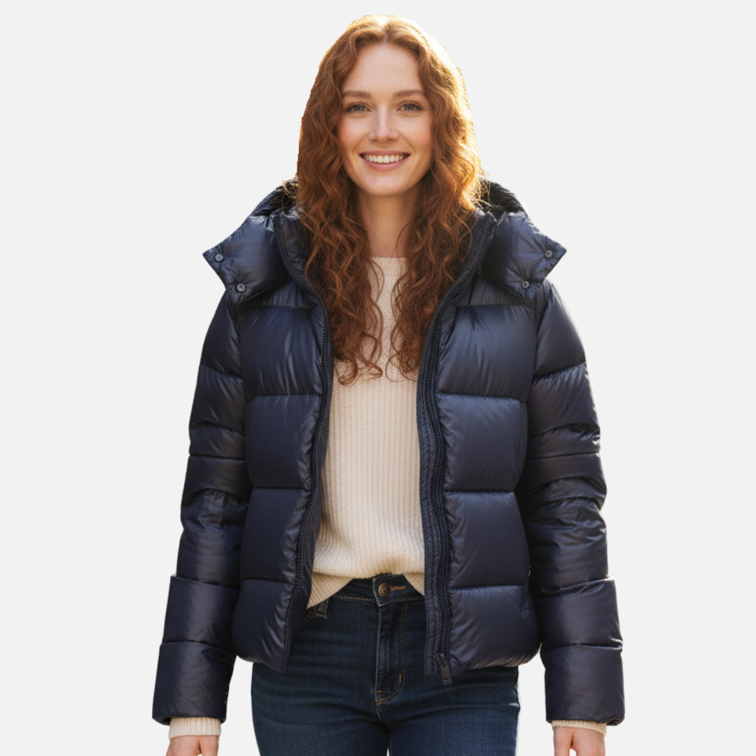Flavia | Damen Warme Kurze Pufferjacke mit Kapuze
