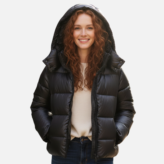 Flavia | Damen Warme Kurze Pufferjacke mit Kapuze