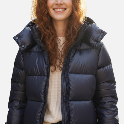 Flavia | Damen Warme Kurze Pufferjacke mit Kapuze