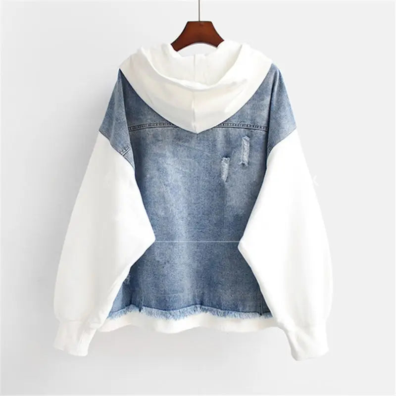 Frida | Damen Lässige Oversize Jeans Kapuzenjacke mit Reissverschluss