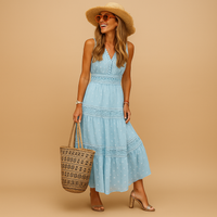 Gabriela | Damen Luftiges Boho V-Ausschnitt Maxikleid