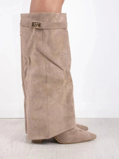 Giulia | Damen Schwarze Kniehohe Wildlederstiefel mit Blockabsatz