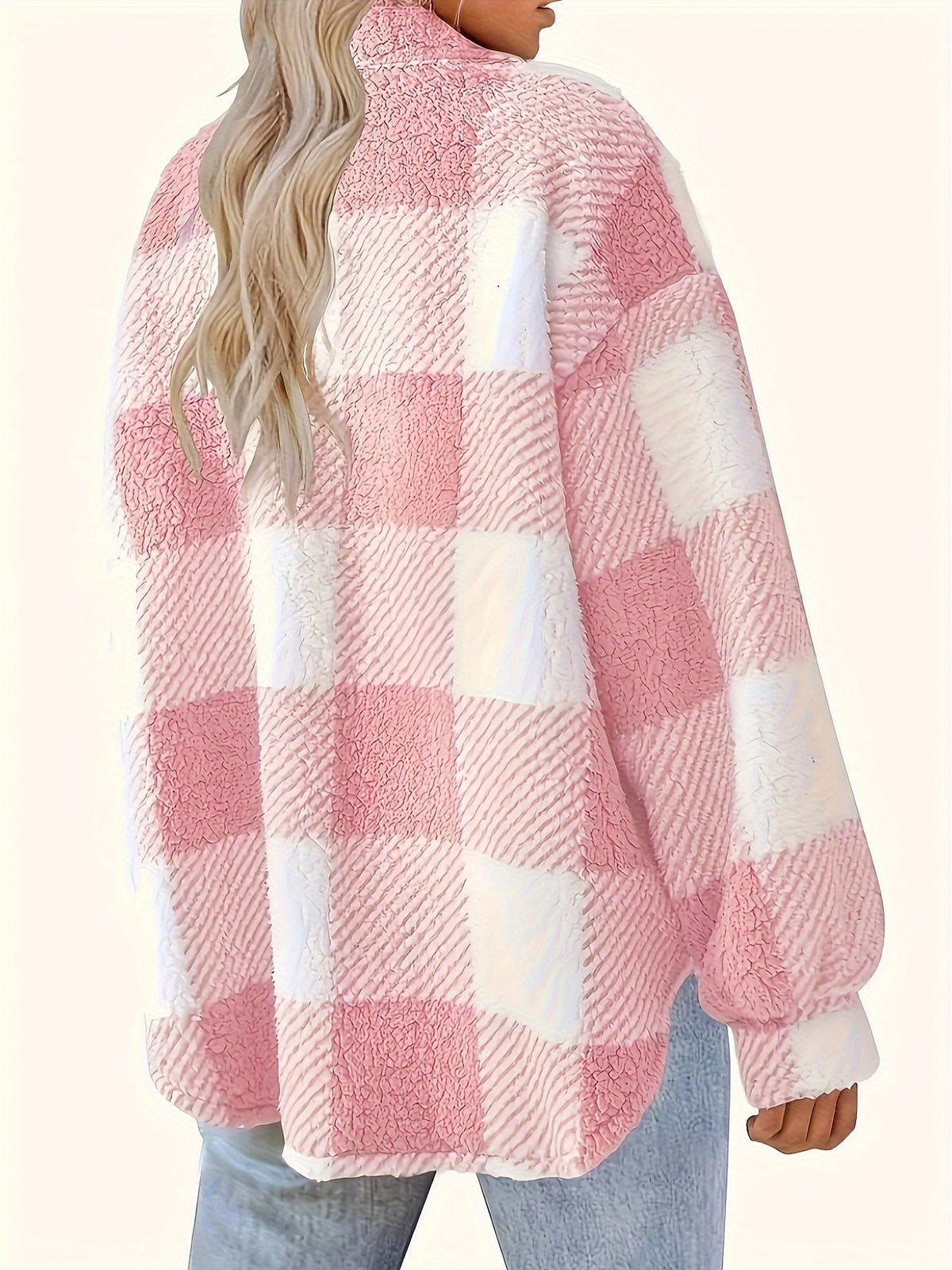 Greta | Damen Flauschige Karierte Patchwork Jacke