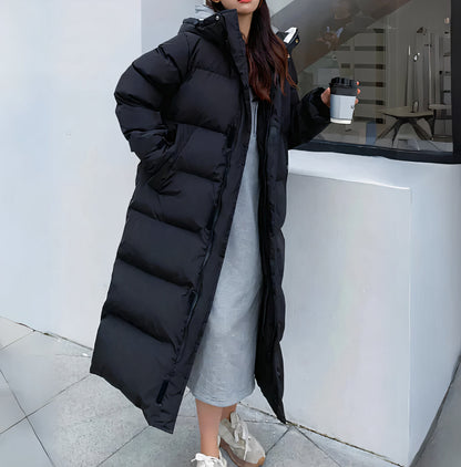 Heike | Damen Oversized Warme Lange Kapuzen Pufferjacke