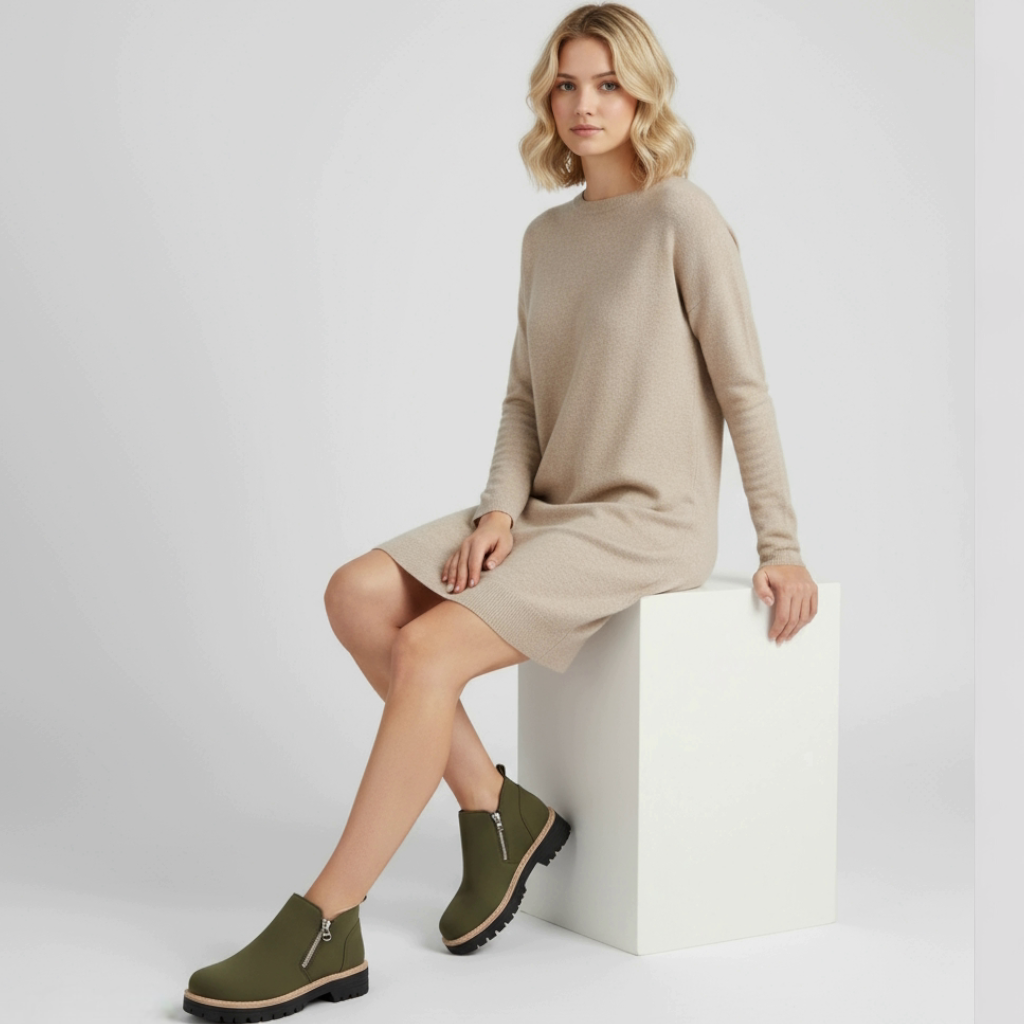 Ina | Damen Kurze Stiefel mit Reissverschluss und Profilsohle