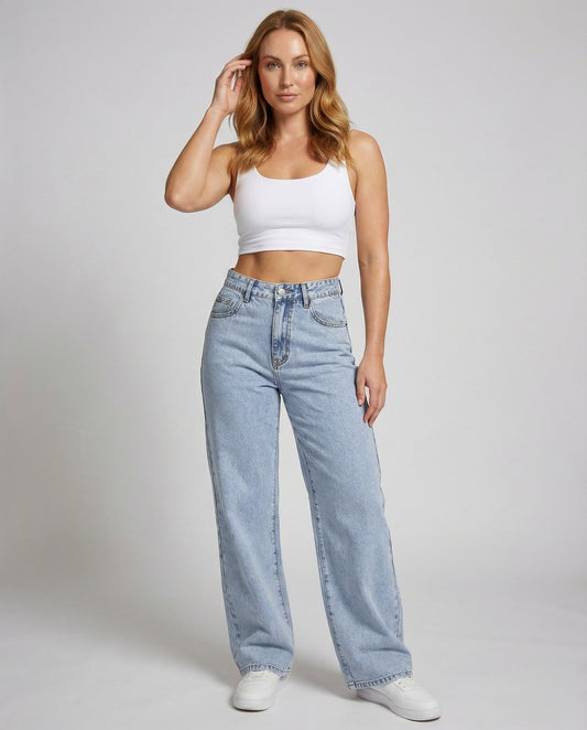 Leticia | Damen High Waist Vintage Schlagjeans mit weitem Bein