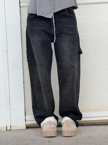 Liliane | Damen High Waist Wide Leg Glitzerjeans mit funkelndem Glitterdetail