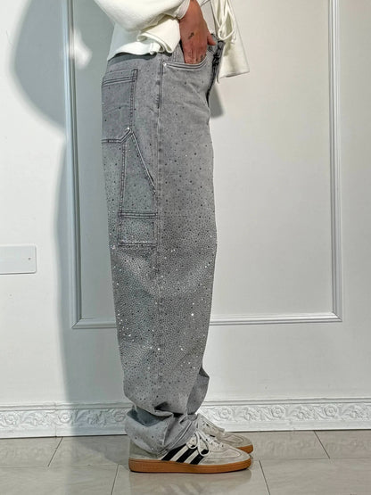 Liliane | Damen High Waist Wide Leg Glitzerjeans mit funkelndem Glitterdetail
