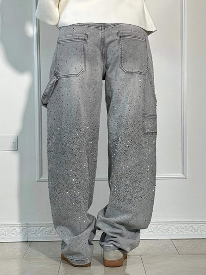 Liliane | Damen High Waist Wide Leg Glitzerjeans mit funkelndem Glitterdetail