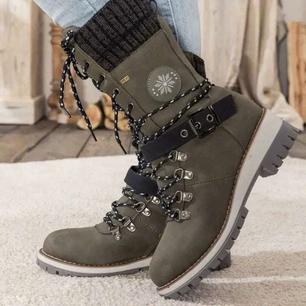 Linda | Damen Wasserdichte Winter Schnürstiefel mit Strickschaft