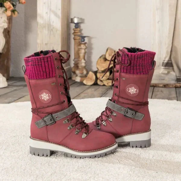 Linda | Damen Wasserdichte Winter Schnürstiefel mit Strickschaft