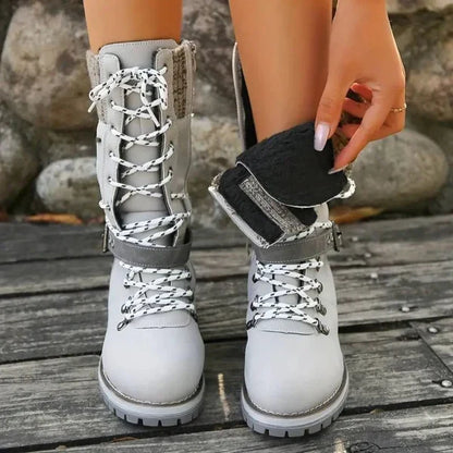 Linda | Damen Wasserdichte Winter Schnürstiefel mit Strickschaft