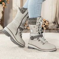 Linda | Damen Wasserdichte Winter Schnürstiefel mit Strickschaft